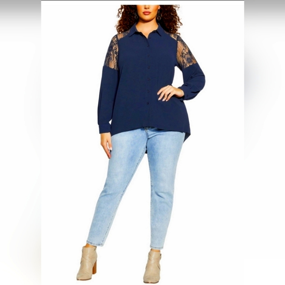 City Chic Trendy Plus Size Lacy High Low Shirt (Size 2X)